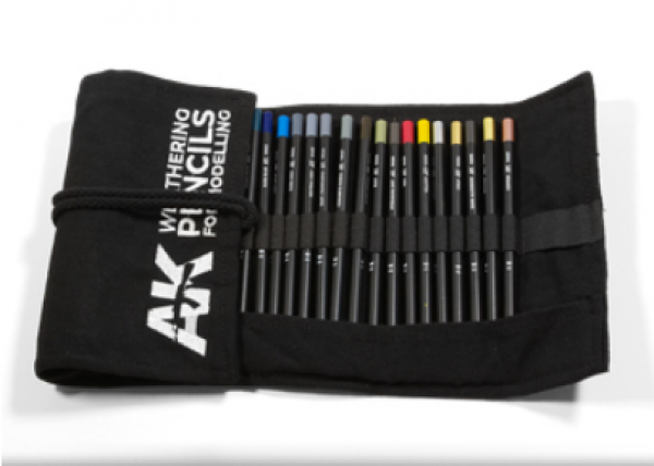 AK Weathering Pencils for Modeling: Full Range with Cloth Case