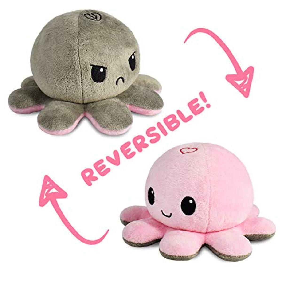 Love/Hate Grey/Pink Reversible Octopus Plush